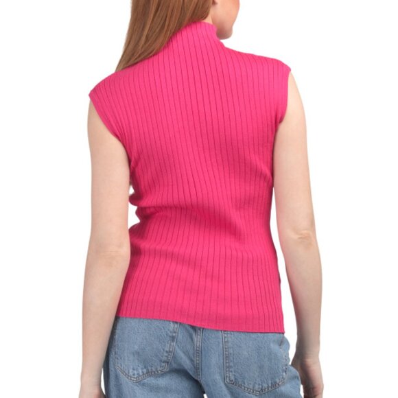 CABLE & GAUGE Ribbed Funnel Neck Cap Sleeve Sweater - Picture 2 of 3